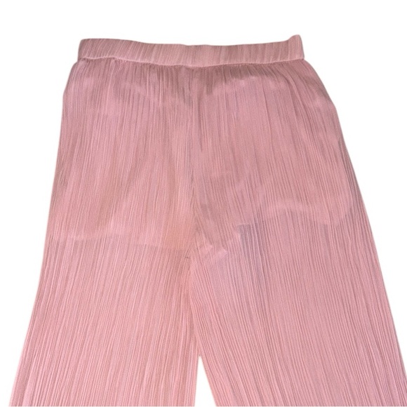 NWT Zara Blush Pink Plisse Pleated Wide Leg High Waist Pants - S - Picture 10 of 14